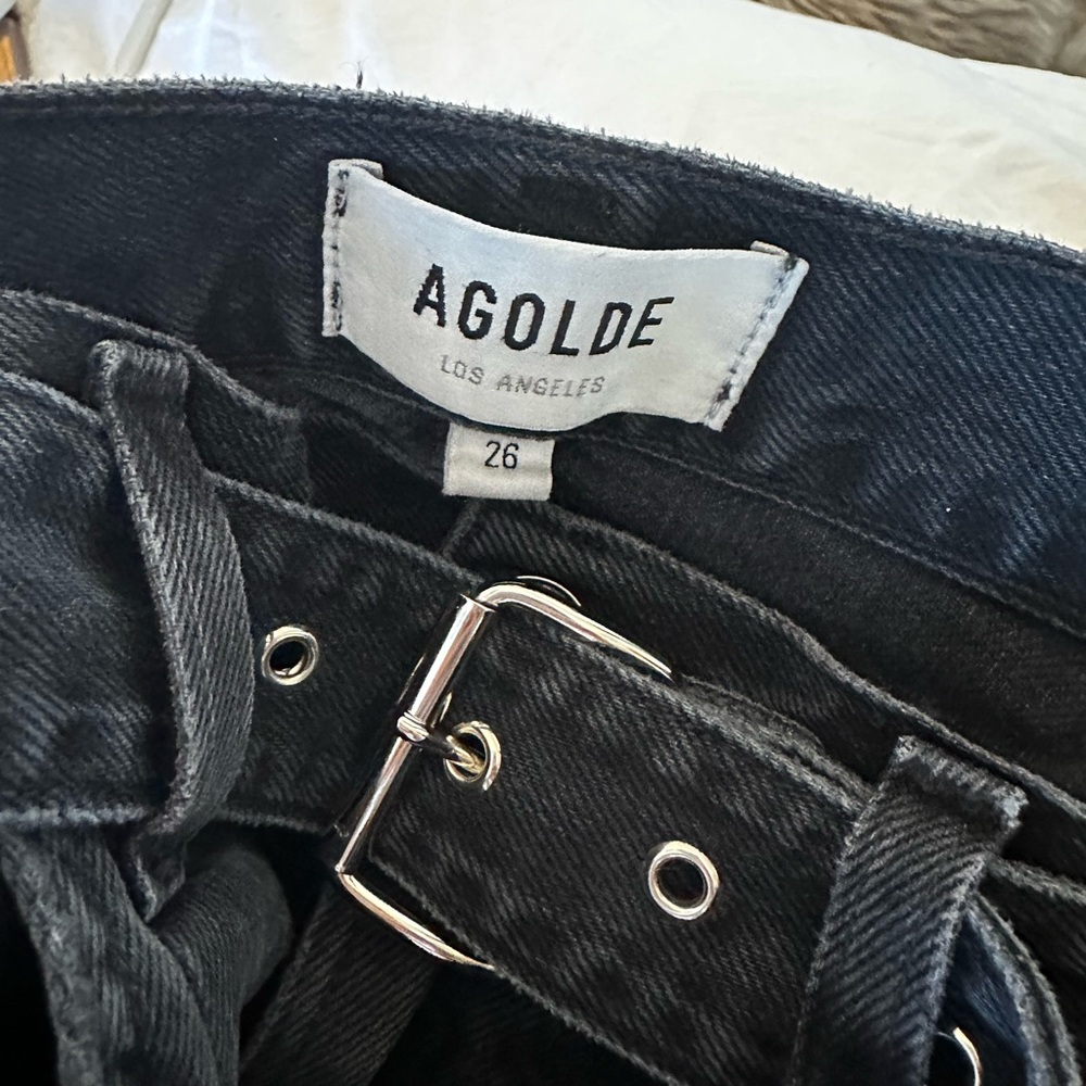 AGOLDE BELTED BLACK BAGGY JEANS - Picture 5 of 5